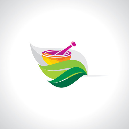 mortar and pestle with leaf vectorのイラスト素材