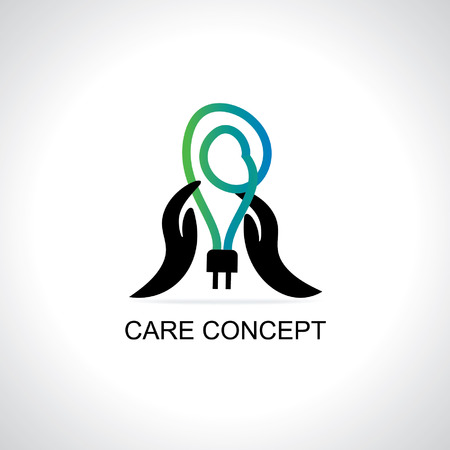 bulb with pin caring with handのイラスト素材