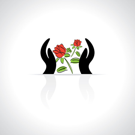 care concept by hand rose flowerのイラスト素材