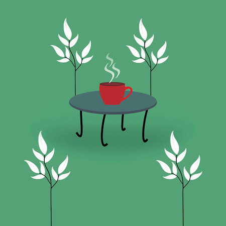 coffee table with cup and leaf vectorのイラスト素材