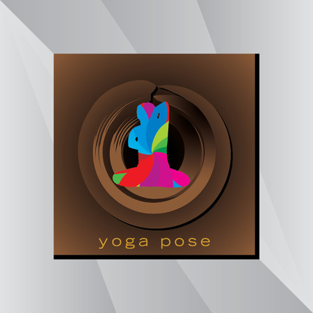 abstract yoga posture over golden black backgroundのイラスト素材