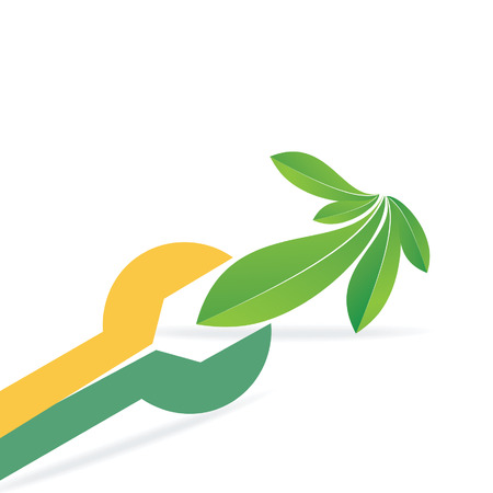 spanner connecting with green leafのイラスト素材