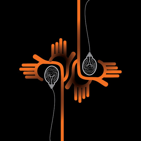 many hands with bulb のイラスト素材