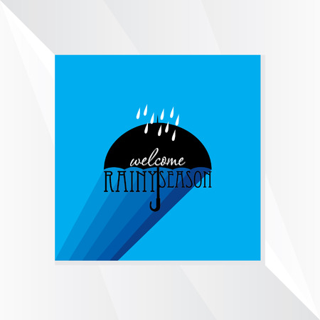 rainy season with umbrella with long shadowのイラスト素材