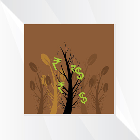 tree with rupees and dollar vectorのイラスト素材