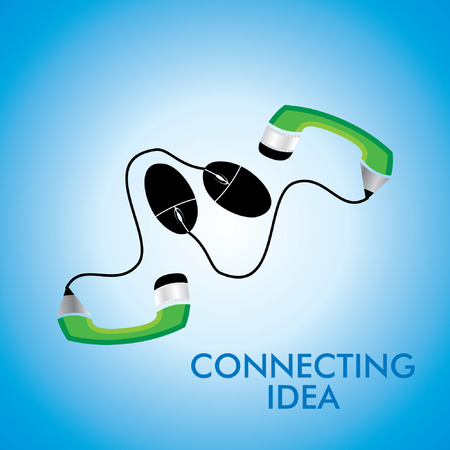telephone pencil receiver connect with mouseのイラスト素材