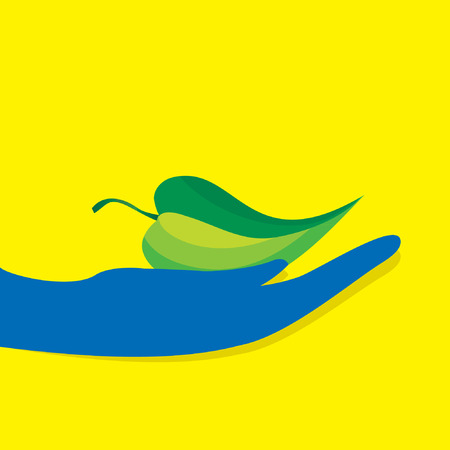 green leaf in hand vectorのイラスト素材