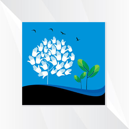 hand tree with green tree leaf vectorのイラスト素材