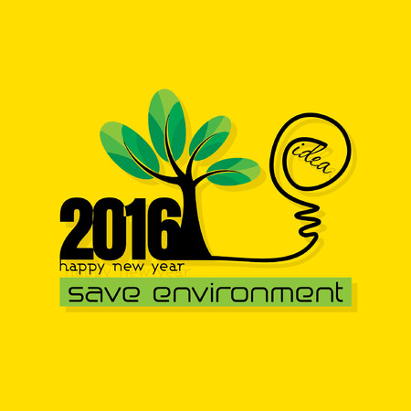 happy new year with green treeのイラスト素材