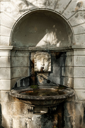 Stone sculpture fountain dried upの写真素材