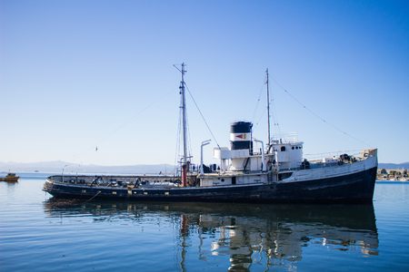 Boat in Ushuaia, Tierra del Fuego, Patagonia, Argentinaのeditorial素材