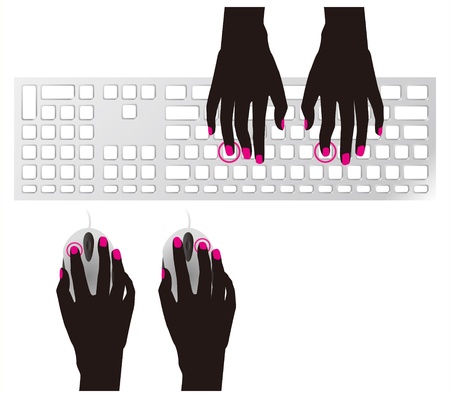 hand and computer keyboard, mouse のイラスト素材