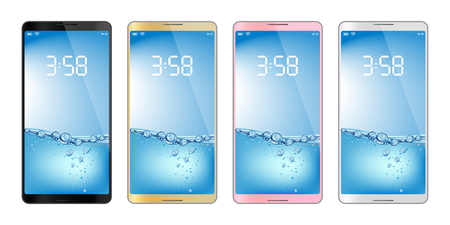 4 colors smartphones, mobile phone isolated, water background, vector illustration image.のイラスト素材