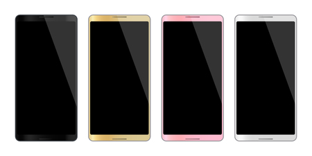 4 colors smartphones, mobile phone isolated, empty display, vector illustration image.のイラスト素材