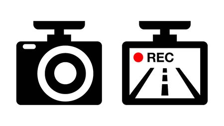 Drive recorder, Dvr illustration icon image material. black and white red. vector pictogram isolated on white.のイラスト素材