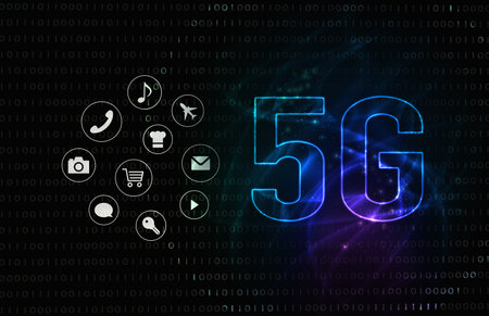5G network of future technology image. background blue illustration.