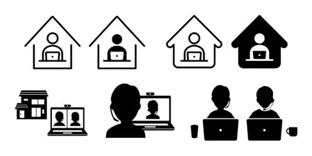 Teleworking from home work remote vector icon set illustration black and whiteのイラスト素材