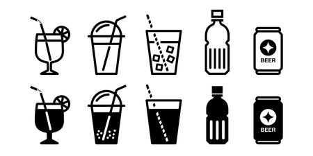 Summer drink juice beer drink vector icon set monochromeのイラスト素材