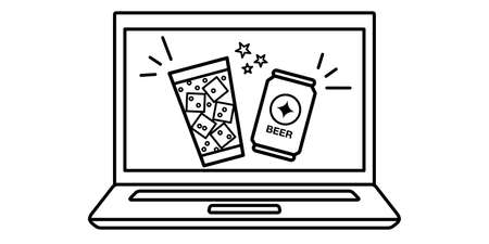 Vector illustration line drawing material of online drinking party video chat PCのイラスト素材