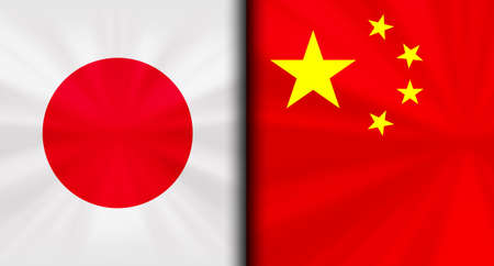 Japan vs China Conflicting Flags Economic war fight Background Imageの写真素材