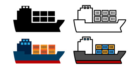 Cargo ship export import trade vector illustration icon black and white color