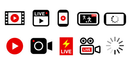 Video Video Live Streaming Button Icon Multiple Set Illustrationのイラスト素材