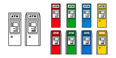 Bank ATM vector icon illustration set white backgroundのイラスト素材