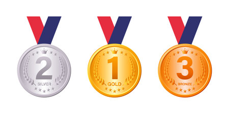 Gold medal, silver medal, bronze medal, ranking, crown vector icon illustration white backgroundのイラスト素材