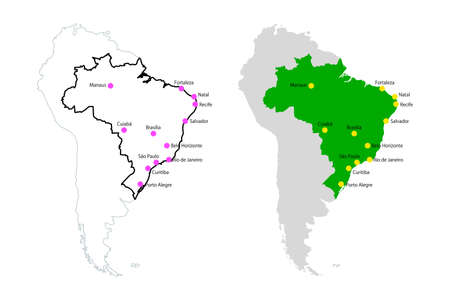 Brazil map, city names vector icon illustration white backgroundのイラスト素材