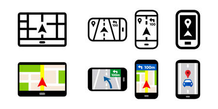 Car navigation and smartphone apps vector icon set illustration materialのイラスト素材