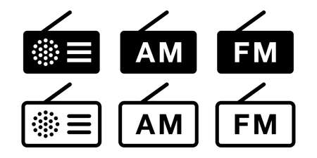 Disaster prevention radio FM, AM broadcast vector icon illustration material black and whiteのイラスト素材