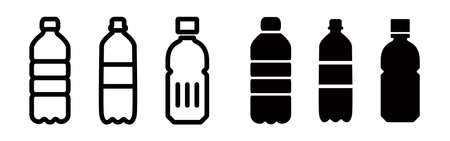 PET Bottle, Plastic Icon Vector Design Illustration Set Material black and whiteのイラスト素材