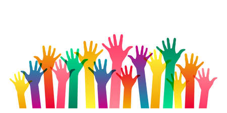Colorful and fun world to raise hands together. Vector background materialのイラスト素材