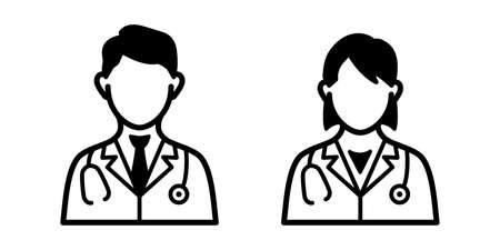Doctor black and white line drawing vector icon illustration materialのイラスト素材