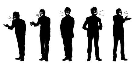 Japanese salesman good talking like a comedian, vector black and white silhouette illustrationのイラスト素材