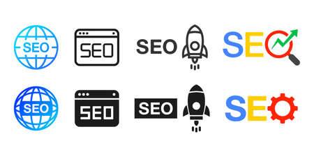 Rocket launch with SEO, search engine optimization. Simple and cute vector illustration material setのイラスト素材