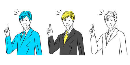 The businessman pointing to a recommended point. Vector manga style illustration materialのイラスト素材