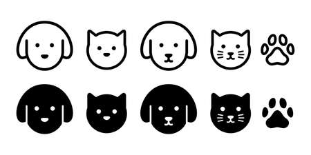 Cat, dog and paws simple vector icon illustration material black and white setのイラスト素材