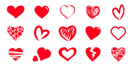 Hand drawn and line drawings, heart marks of various emotions, design elements for Valentine's Day, vector illustration materialのイラスト素材