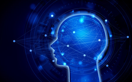 Artificial intelligence, humanoid brain. Illustration image background material that digital AI...