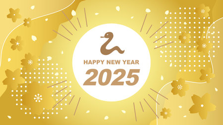 2025 Year of the Snake, Happy New Year Simple and cute Japanese zodiac snake. Kanji means snake. Vector illustration.のイラスト素材