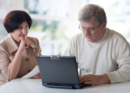 Happy senior couple on laptop. Concept may be is 