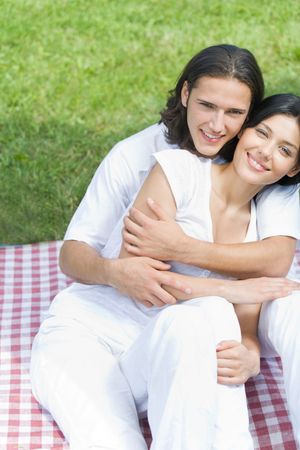 Young happy amorous couple together, outdoorsの写真素材