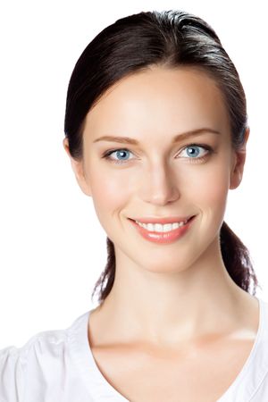 Portrait of smiling businesswoman, isolated on whiteの写真素材