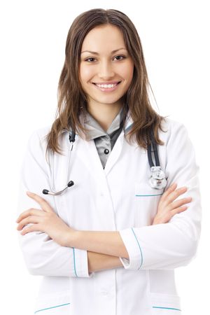 Portrait of female doctor or nurse, isolated on whiteの写真素材