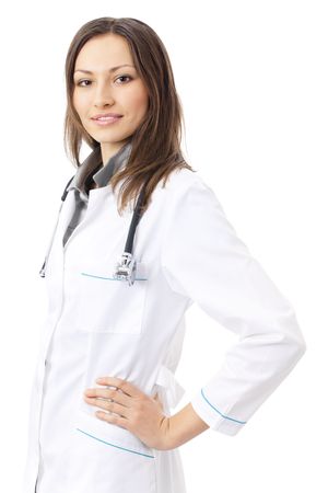 Portrait of female doctor or nurse, isolated on whiteの写真素材