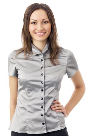 Portrait of happy businesswoman, isolated on whiteの写真素材