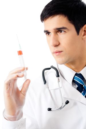Doctor with syringe, isolated on whiteの写真素材