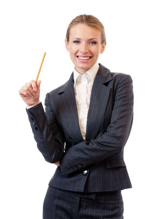 Businesswoman with pensil, isolated on whiteの写真素材