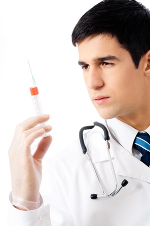 Doctor with syringe, isolated on whiteの写真素材